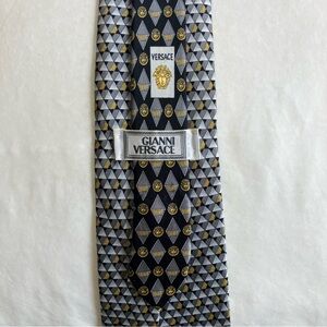 Gianni Versace 90s Silk Men’s Neck Tie Black Gold Baroque Medusa Italy Vtg